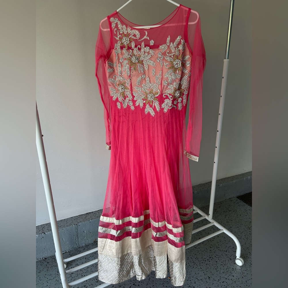 Indian Pink and Gold Embellished Sparkly Dress